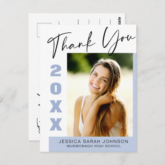 フォトモダンシンプルエレガント卒業ありがとう  ポストカード (正面/裏面)
