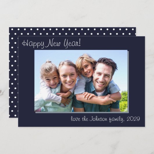 フォトモダンシンプルファミリーハッピーニューイヤー シーズンカード (正面/裏面)