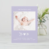 フォトモダンハートアローパステルパープルガール誕生 案内状 (スタンド正面)