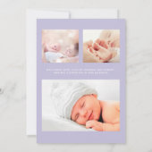 フォトモダンハートアローパステルパープルガール誕生 案内状 (裏面)