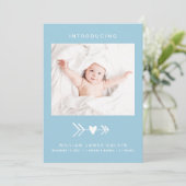 フォトモダンハートアローブルー男の赤ちゃん誕生 案内状 (スタンド正面)