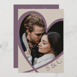 フォトモダンハートシャンパン&ダスティーバラ結婚ズ 招待状