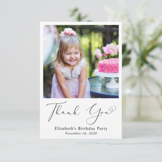 フォトモダンハートスクリプト誕生日 サンキューカード (スタンド正面)