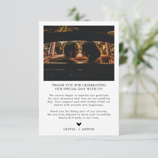 フォトモダンハートスシンプルクリプ結婚トの サンキューカード (スタンド正面)