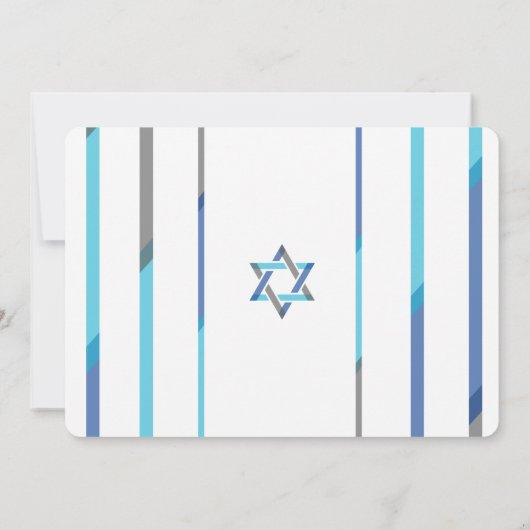 フォトモダンバー(ユダヤ教の)バル・ミツバー招待状 |青+ティール(緑がかった色) 招待状 (裏面)