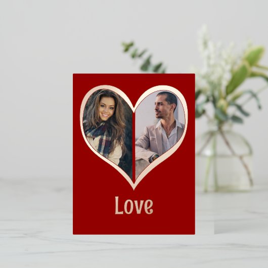 フォトモダンフォイルハートバレンタインデーのカード 箔シーズンポストカード (立ち正面)