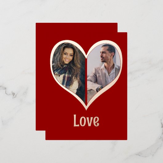 フォトモダンフォイルハートバレンタインデーのカード 箔シーズンポストカード (正面/裏面)