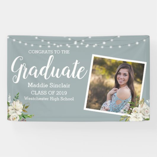 フォトモダンフローラストリングライト卒業 横断幕 (横)