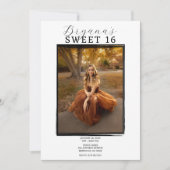 フォトモダンブラックフレームトレンディーミニマルスウィート16 招待状 (正面)