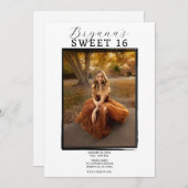 フォトモダンブラックフレームトレンディーミニマルスウィート16 招待状 (正面/裏面)