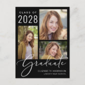 フォトモダンブラック卒業パーティー インビテーションポストカード (正面)