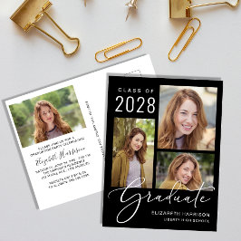 フォトモダンブラック卒業パーティー インビテーションポストカード