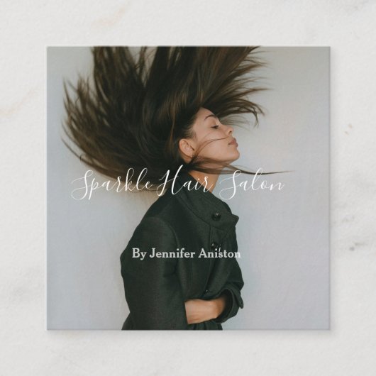 フォトモダンヘアサロンスモールビジネスQRコード スクエア名刺 (正面)