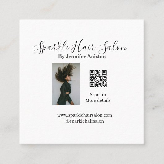 フォトモダンヘアサロンスモールビジネスQRコード スクエア名刺 (正面)