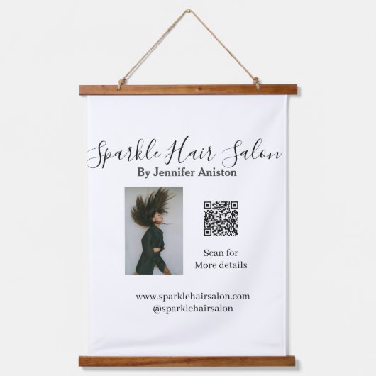 フォトモダンヘアサロンスモールビジネスQRコード 吊り下げ型タペストリー (正面)