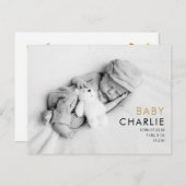 フォトモダンベビーエレガント金ゴールドラブハート誕生 案内ポストカード (正面/裏面)