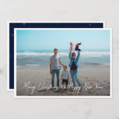 フォトモダンホワイトメリークリスマスハッピーニューイヤー  シーズンカード (正面/裏面)