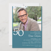 フォトモダンミニマルティール(緑がかった色)50誕生日 招待状 (正面)