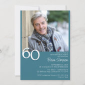 フォトモダンミニマルティール（緑がかった色）60誕生日 招待状 (正面)
