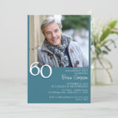 フォトモダンミニマルティール（緑がかった色）60誕生日 招待状 (スタンド正面)