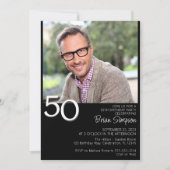 フォトモダンミニマル白黒50誕生日 招待状 (正面)