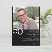 フォトモダンミニマル白黒50誕生日 招待状 (スタンド正面)