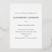 フォトモダンミュージック卒業パーティー黒と金ゴールド 箔招待状 (裏面)