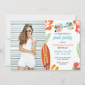 フォトモダンレトロトロピカルプールパーティー誕生日 招待状 (正面)