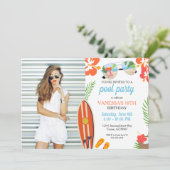 フォトモダンレトロトロピカルプールパーティー誕生日 招待状 (スタンド正面)