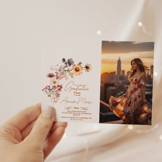 フォトモダンワイルドフラワー卒業 招待状