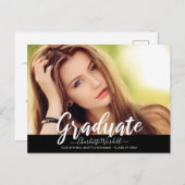 フォトモダン卒業式パーティーブラックバナー インビテーションポストカード (正面/裏面)