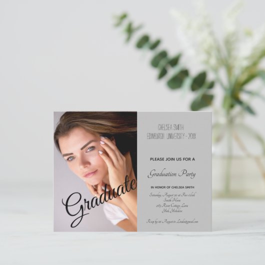 フォトモダン卒業式パーティー招待状はがき ポストカード (スタンド正面)
