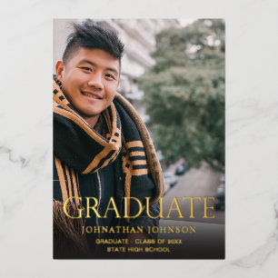 フォトモダン卒業式パーティー縦黒 箔招待状