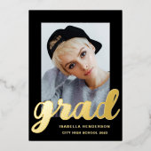 フォトモダン卒業式ブラックゴールドフォイル招待状 箔招待状 (正面)