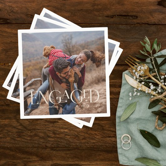 フォトモダン婚約編集可能カラーオーバーレイ スタンダードカクテルナプキン