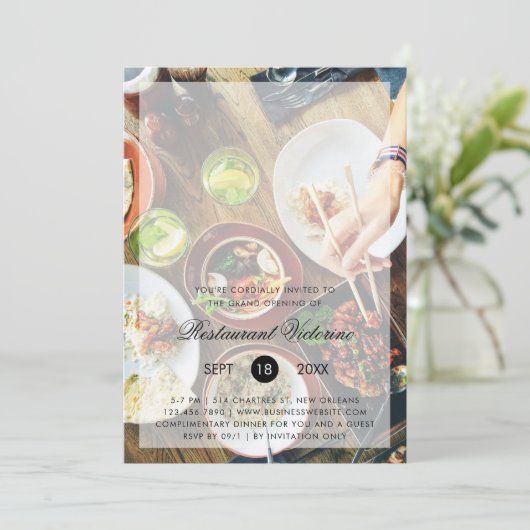 フォトモダン文字オーバーレイレストラングランドオープニング 招待状 (スタンド正面)