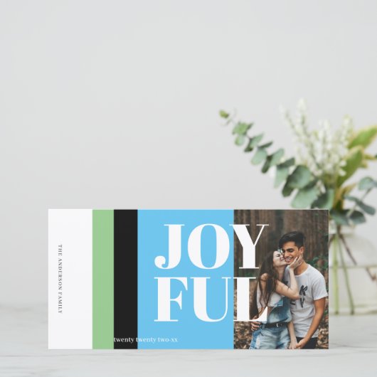 フォトモダン白黒レッド金ゴールドジョイフルホリデー シーズンカード (スタンド正面)