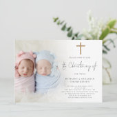 フォトモダン金ゴールドクロスツイン《キリスト教》洗礼式や命名式招待状 招待状 (スタンド正面)