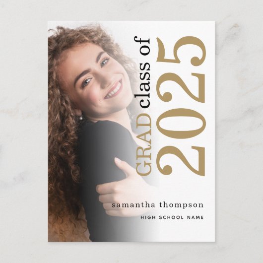 フォトモダン金ゴールドブラック2023卒業 案内ポストカード (正面)