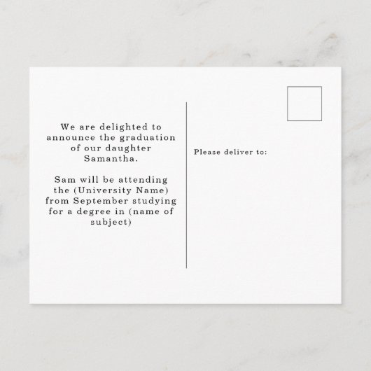 フォトモダン金ゴールドブルー2025卒業 案内ポストカード (裏面)