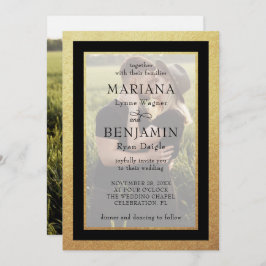 フォトモダン金ゴールド結婚式招待状 招待状