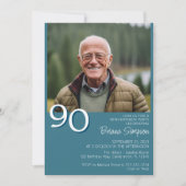 フォトモダン ミニマリスト ティール90歳の誕生日 招待状 (正面)