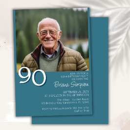 フォトモダン ミニマリスト ティール90歳の誕生日 招待状