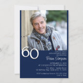 フォトモダン ミニマリスト ネイビーブルー 60歳の誕生日 招待状 (正面)
