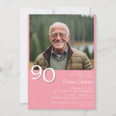 フォトモダン ミニマリスト ピンク 90歳の誕生日 招待状 (正面)