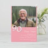フォトモダン ミニマリスト ピンク 90歳の誕生日 招待状 (スタンド正面)
