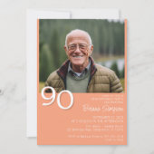 フォトモダン・ミニマリスト・ピーチ90歳の誕生日 招待状 (正面)