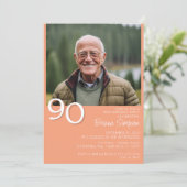 フォトモダン・ミニマリスト・ピーチ90歳の誕生日 招待状 (スタンド正面)