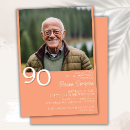 フォトモダン・ミニマリスト・ピーチ90歳の誕生日 招待状