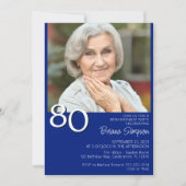 フォトモダン ミニマリスト ロイヤルブルー 80歳の誕生日 招待状 (正面)